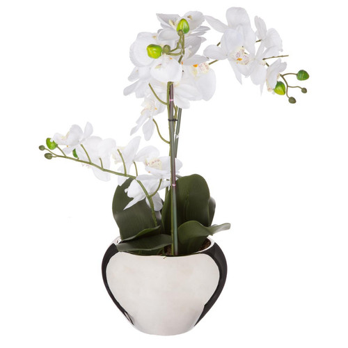 Orchidée en pot argent H57 cm