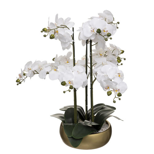 Orchidée Pot Céramique Doré Artificielle  H 65