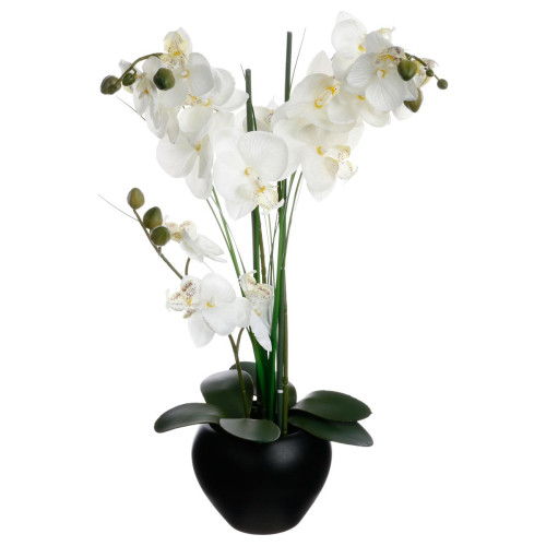 Orchidée en vase céramique noir H.53 cm - Deco plantes fleurs artificielles