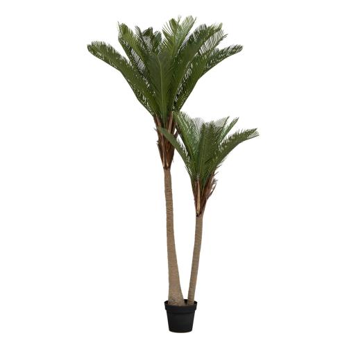 Palmier artificiel en plastique 2 troncs H180cm vert 3S. x Home  - Deco plantes fleurs artificielles