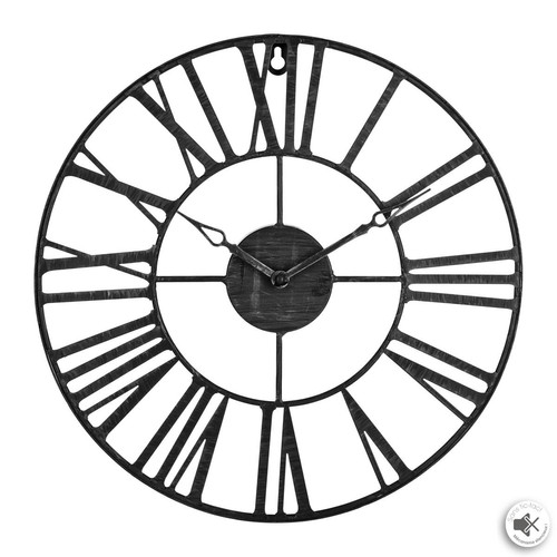 Pendule métal vintage noir D36,5 - Horloge metal design