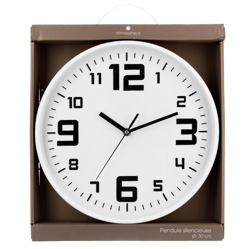 Pendule plastique silencieuse blanche D30 3S. x Home  - Horloge metal design