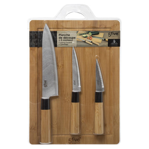 Planche à découper et couteaux en bambou 3S. x Home  - Fete des peres cadeaux