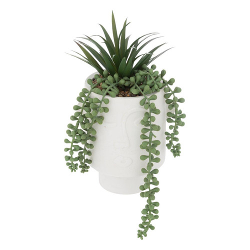 Plante artificielle en pot H25cm blanc en ciment  - 3S. x Home - Deco luminaire vert