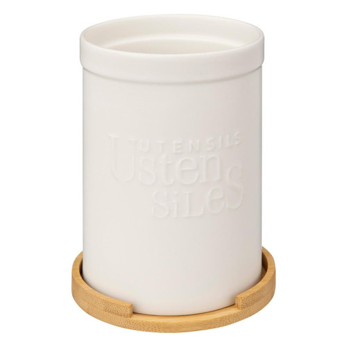 Pot à ustensiles couvercle bambou "Naturéo" - blanc 3S. x Home  - Accessoire cuisine design