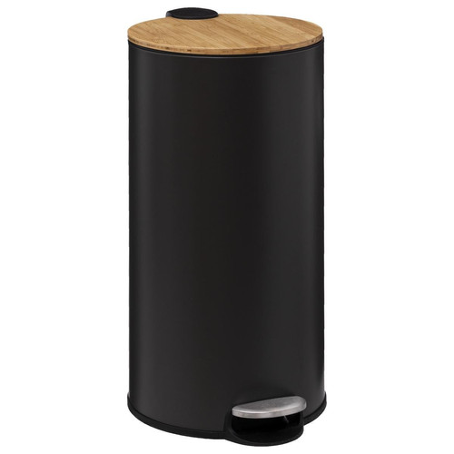 Poubelle couvercle bambou 30L "Modern Color" noir