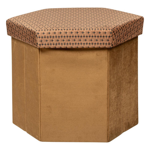 Pouf pliant hexagonal marron caramel en velours "Jiling"  3S. x Home  - Pouf et fauteuil design