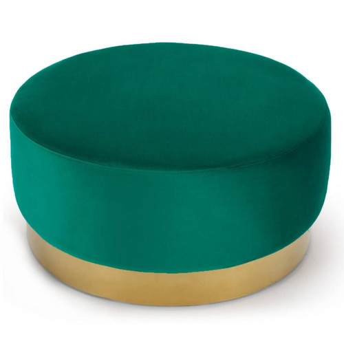 Pouf Rond Daisy Velours Vert Pied Or 3S. x Home  - Pouf velours design