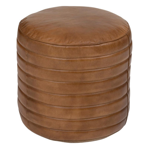Pouf rond en coton recyclé et en cuir "Gaj" marron - 3S. x Home - Pouf et fauteuil design