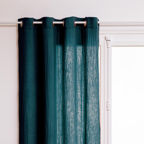 Rideau "Jamana" en coton bleu pétrole 3S. x Home  - Textile design