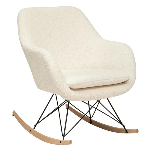 Rocking-chair H83cm blanc en bouclette  - 3S. x Home - 3s x home fauteuil