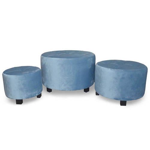Set de 3 poufs Rondeo Velours Bleu - Pouf velours design