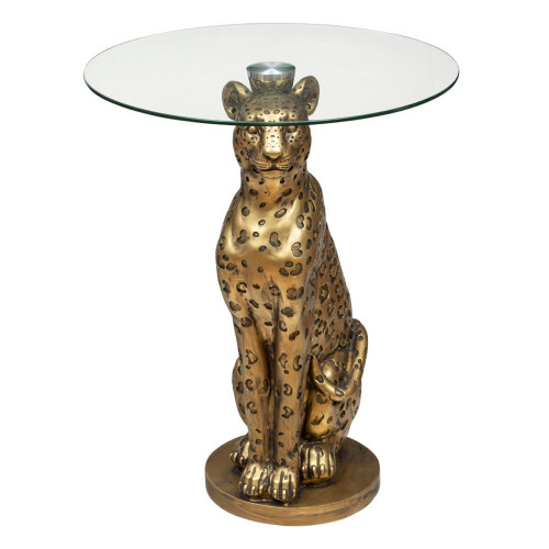 Table à café D40cm en résine & verre trempé doré "Leopard"  - 3S. x Home - Table d appoint design