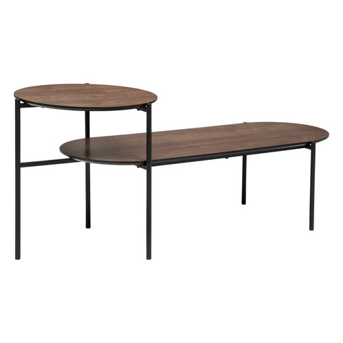 Table basse 2 niveaux "Kemi" en placage noyer & métal 118x43cm - 3S. x Home - Salon meuble deco