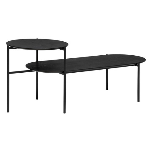 Table basse 2 niveaux en placage noyer et métal noir "Kemi"  3S. x Home  - Table basse noir design