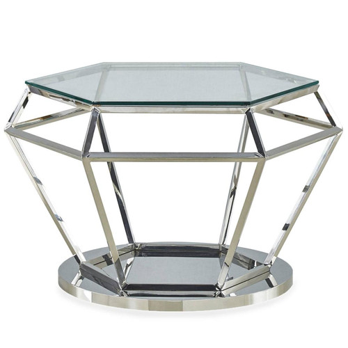Table basse en Verre Transparent et Pied Argent Aston - 3S. x Home - Salon meuble deco