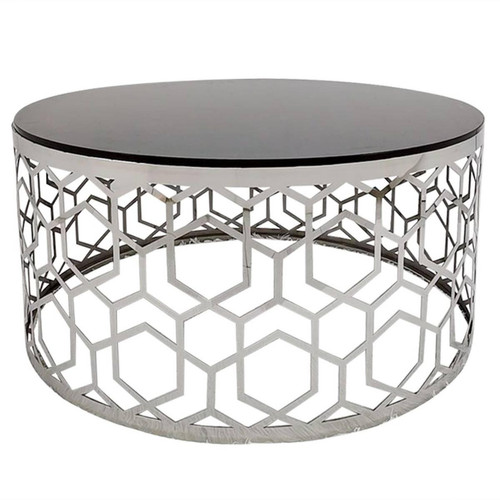 Table basse en Verre Noir et pieds Argent Coralie 3S. x Home  - Table basse verre design