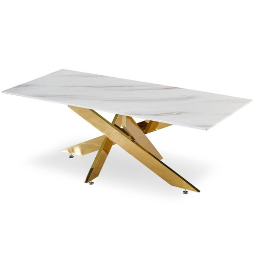 Table basse en Verre effet Marbre blanc et pieds Or Naelle 3S. x Home  - Table basse blanche design