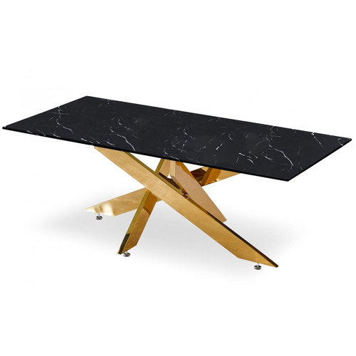 Table Basse NAELLE En Verre Effet Marbre Noir Et Pieds Or - 3S. x Home - Table basse
