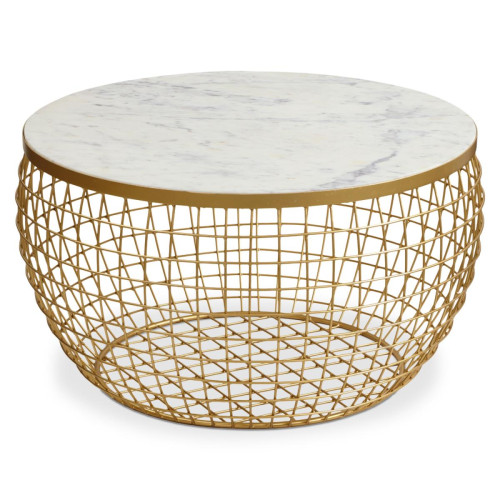 Table Basse Ronde MILTOR Marbre Blanc Et Pieds Or - Table basse