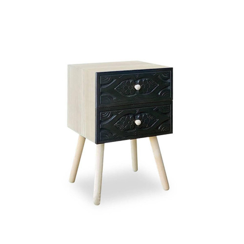 Table de chevet Catana 2 tiroirs Noir Carbone 3S. x Home  - Table de chevet bois