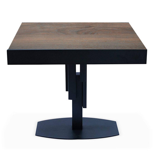 Table design carrée extensible 180cm Mealane pied central Métal Noir et Noyer - Table a manger bois design