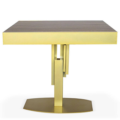 Table design carrée extensible 180cm Mealane pied central Or et Bois Sonoma - Table a manger design