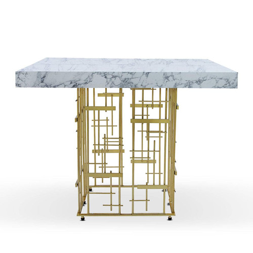 Table extensible L90-240cm style graphique Métal Or et Bois Effet Marbre blanc Melvine - 3S. x Home - Table design