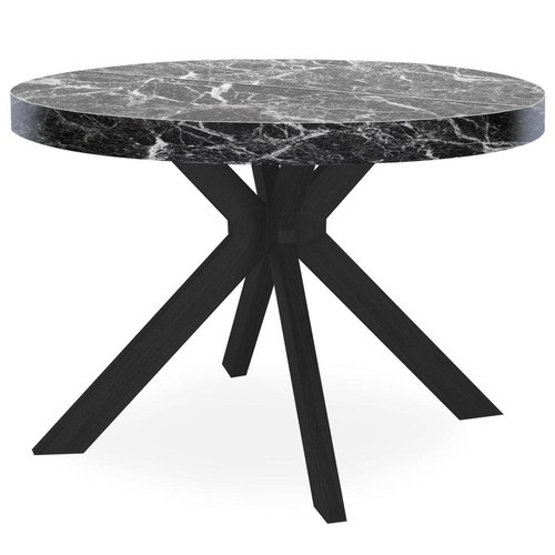 Table ronde extensible Myriade Noir et Effet marbre Noir - Table a manger noir