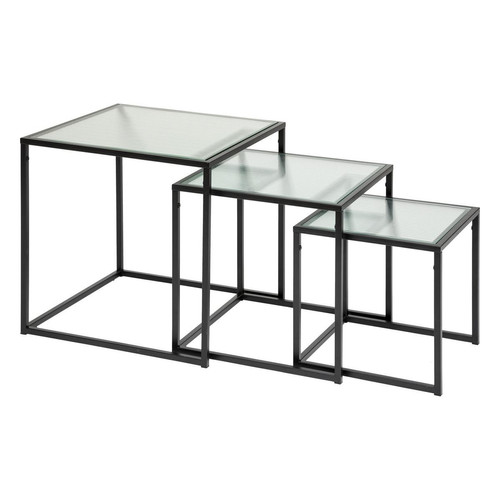 Tables gigognes "Aldir" métal et verre trempé noir 3S. x Home  - Table basse