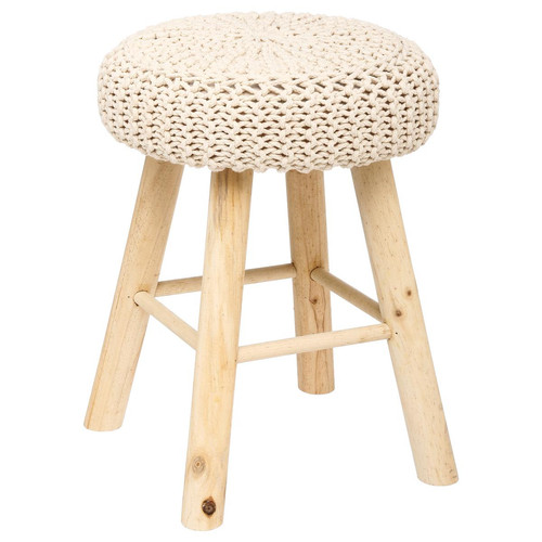 Tabouret en coton et pin beige 3S. x Home  - Pouf et fauteuil design