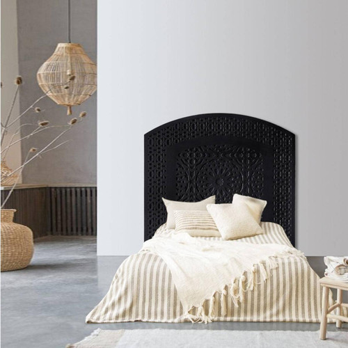 Tête de lit style oriental bois sculpté Agraba 120cm Noir