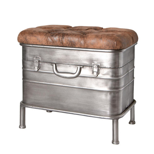 Banc Vintage avec couvercle rabattable en Cuir et en Acier Gris 3S. x Home  - Chaise design et tabouret design