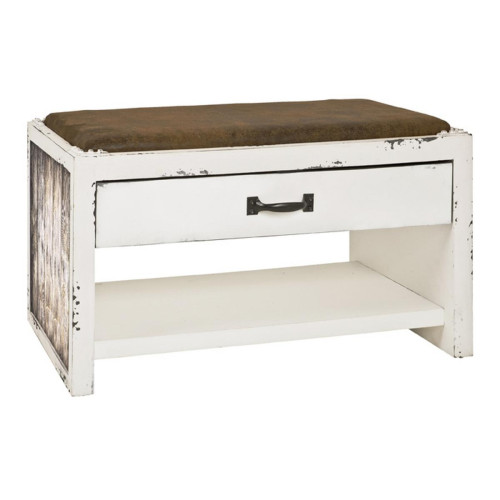 Banc avec 1 tiroir et 1 rangement à motif décor en optique vintage Blanc essuyé 3S. x Home  - Chaise design et tabouret design