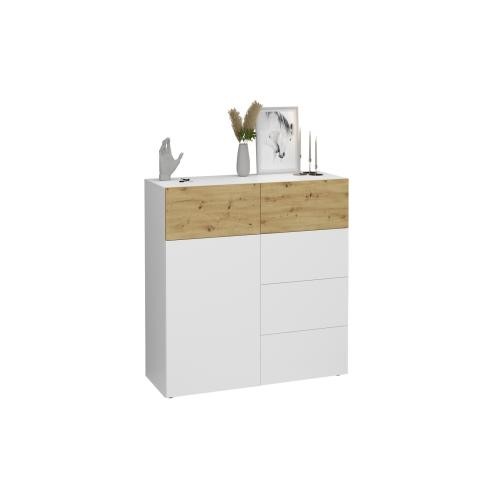 Commode 1 porte 5 tiroirs BELM 1 blanc et naturel 3S. x Home  - Commode bois design