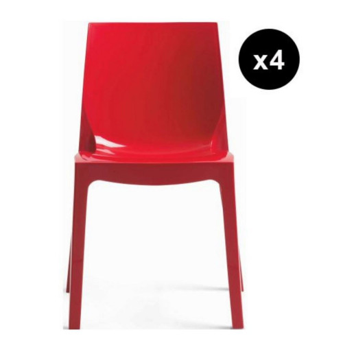 Lot de 4 Chaises Design Rouge Laquee Lady - 3S. x Home - Chaise rouge design