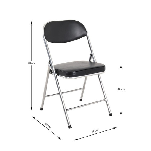 Chaise pliante en tube d'acier couleur alu et recouvrement en simili cuir Noir 3S. x Home  - Chaise design et tabouret design