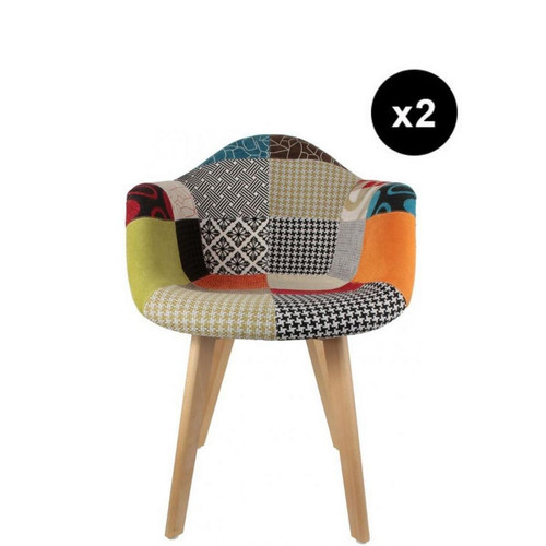 Chaise scandinave avec accoudoir patchwork coloré FJORD 3S. x Home  - Chaise tissu design