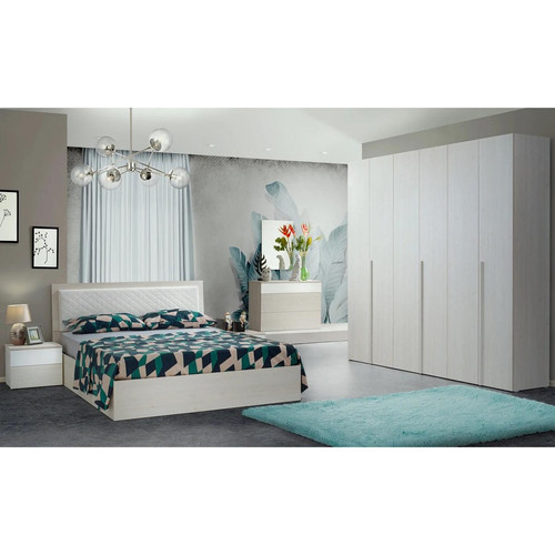 Chambre complète SEFURA lit 160cm, chevets, armoire, commode et miroir Beige - Lit design