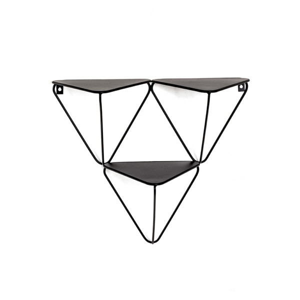 étagère murale triangulaire en tube d'acier laqué noir