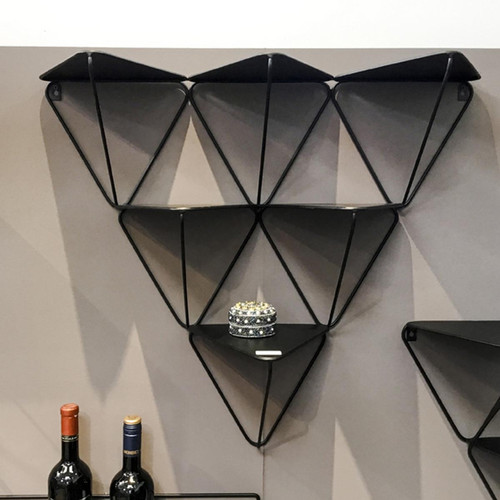 étagère murale triangulaire 2 niveaux en tube d'acier laqué noir