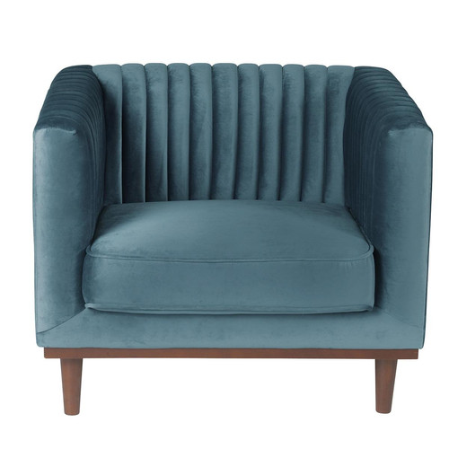 Fauteuil bleu clair en velours  3S. x Home  - Pouf et fauteuil design