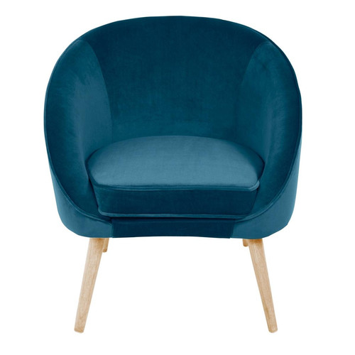 Fauteuil En Velours Bleu Foncé VELVET - 3S. x Home - Pouf et fauteuil design