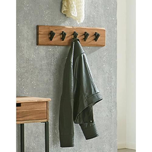 Garderobe murale en bois et 5 crochets en métal noir  - 3S. x Home - Rangement meuble