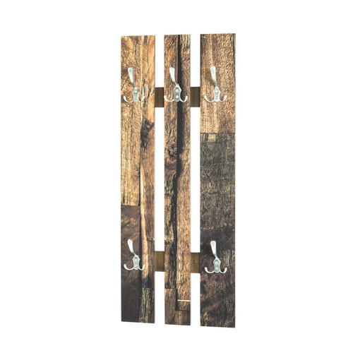 Garderobe murale en bois décor parquet avec 5 crochets en métal optique inox 3S. x Home  - Nouveautes deco design