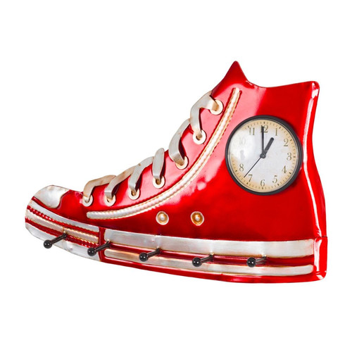 Garderobe murale et horloge basket en métal laqué rouge