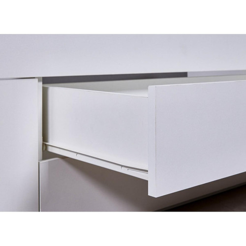 Lit simple multi-rangements RANYA 90x200 blanc et table de chevet encastrable