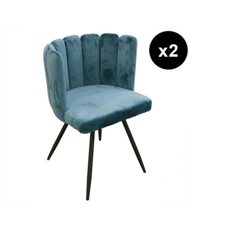Lot de 2 Chaises ARIEL Velours Bleu Canard 3S. x Home  - Chaise bleu design