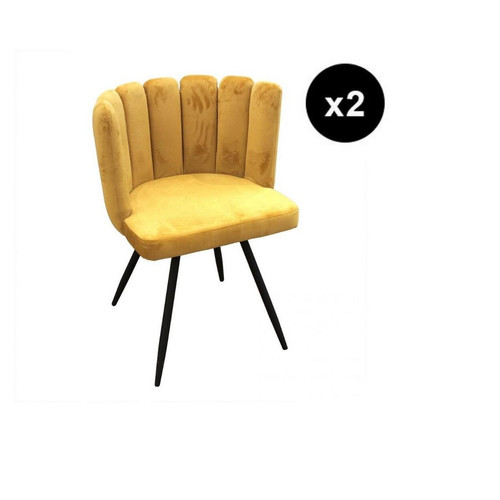 Lot de 2 Chaises ARIEL Velours Jaune 3S. x Home  - Chaise jaune design