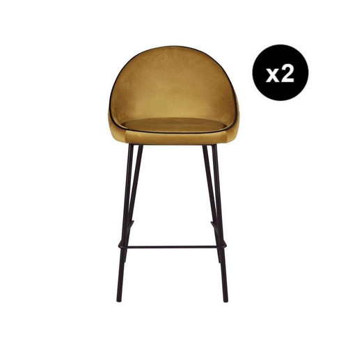 Lot de 2 chaises de bar velours ocre 3S. x Home  - Chaise orange design